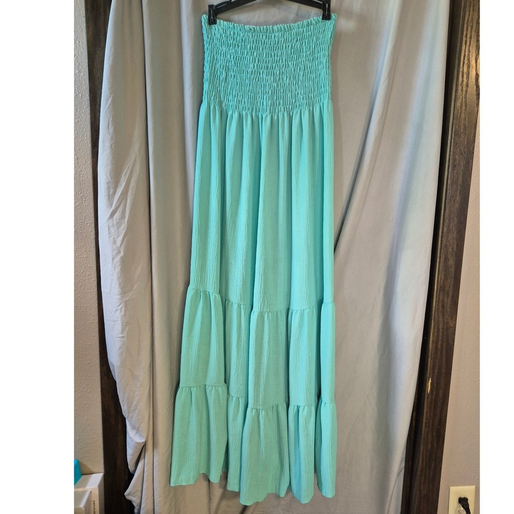 Ces Femme Mint Green Smocked Textured Knit Ruffle Hem Sleeveless Top Womens